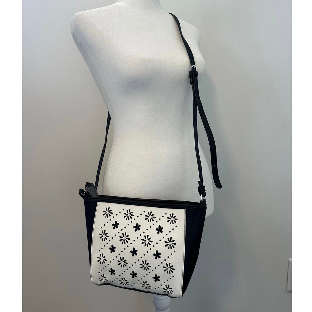 Vera Bradley Black and White Laser-cut Floral Print Crossbody Purse